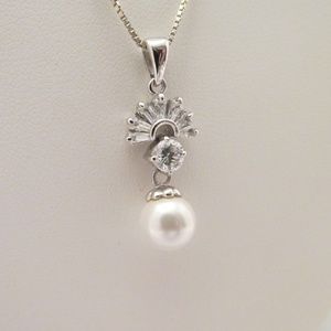 Sterling Silver CZ Faux Pearl Pendant